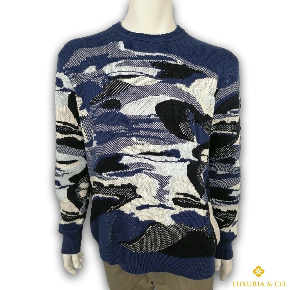 New Authentic Louis Vuitton Camo Pique Jacquard Crewneck Sweater